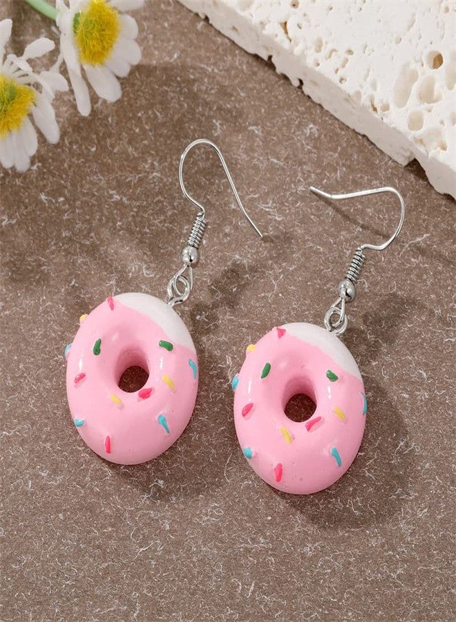 POYAMUSE Donut Dangle Earrings for Women - Fun and Sweet Cake Jewelry, Pink Donut Earrings for Women - Pink - Image 2